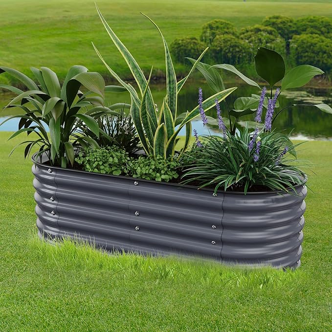 Raised Garden Bed 5x2x1.4 Ft Planter Box for Outdoor - Zinc-Aluminum-Magnesium Stainless Steel Durable Metal Garden Beds Kit for Vegetables, Flowers, Herbs and Succulents, Deep Grey