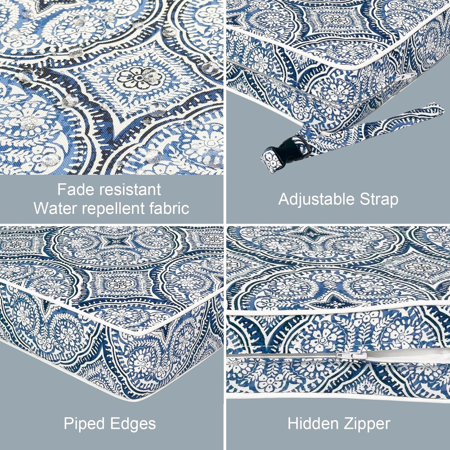 LVTXIII Patio Chair Cushions 22"x22"x3", Water-Repellent Outdoor Seat Cushions for Patio Furniture, Square Chair Pads with Ties for Home Garden Decoration, Set of 2, Medallion Blue