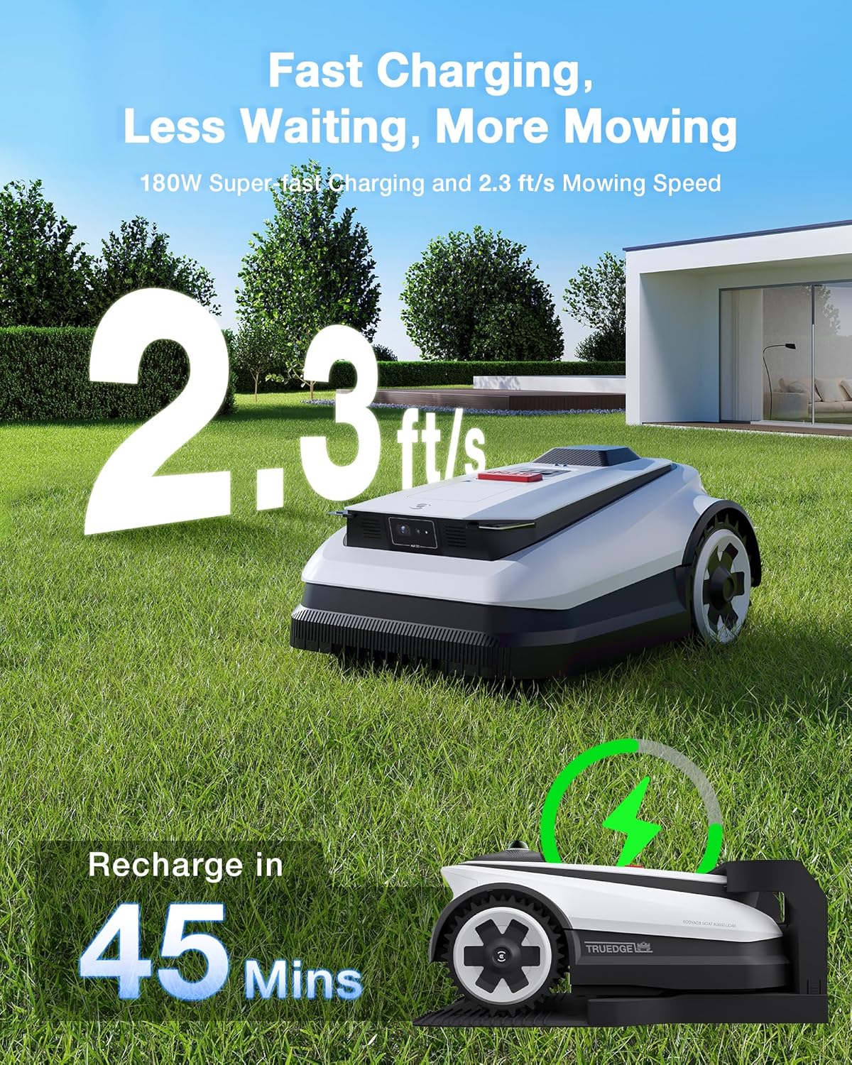 ECOVACS Goat A2500 RTK Robot Lawn Mower, Lidar-Enhanced RTK+Vision Navigation, Auto-Mapping, Dual Blades, Edge Precision Mowing, Perimeter Wire-Free, Suitable for 5/8 Acres Lawn, 50% Slope Capability