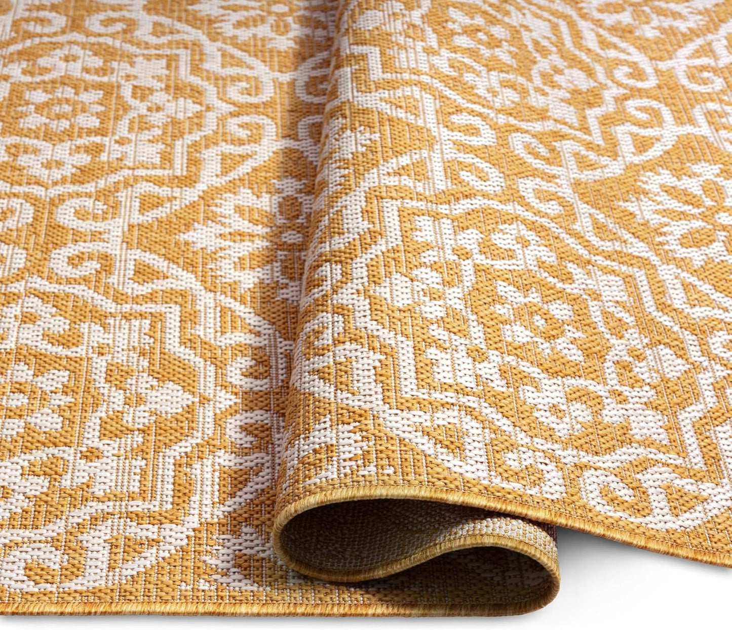 Nicole Miller New York Patio Country Julia Transitional Geometric Indoor/Outdoor Area Rug, Yellow/White, 6'6"x9'2"