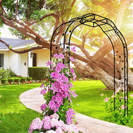 Metal Garden Arch 98.4" H Garden Arbor Trellis for Outdoor Climbing Plants Support Rose Lawn Tall Large Wedding Archway (Black, XL)