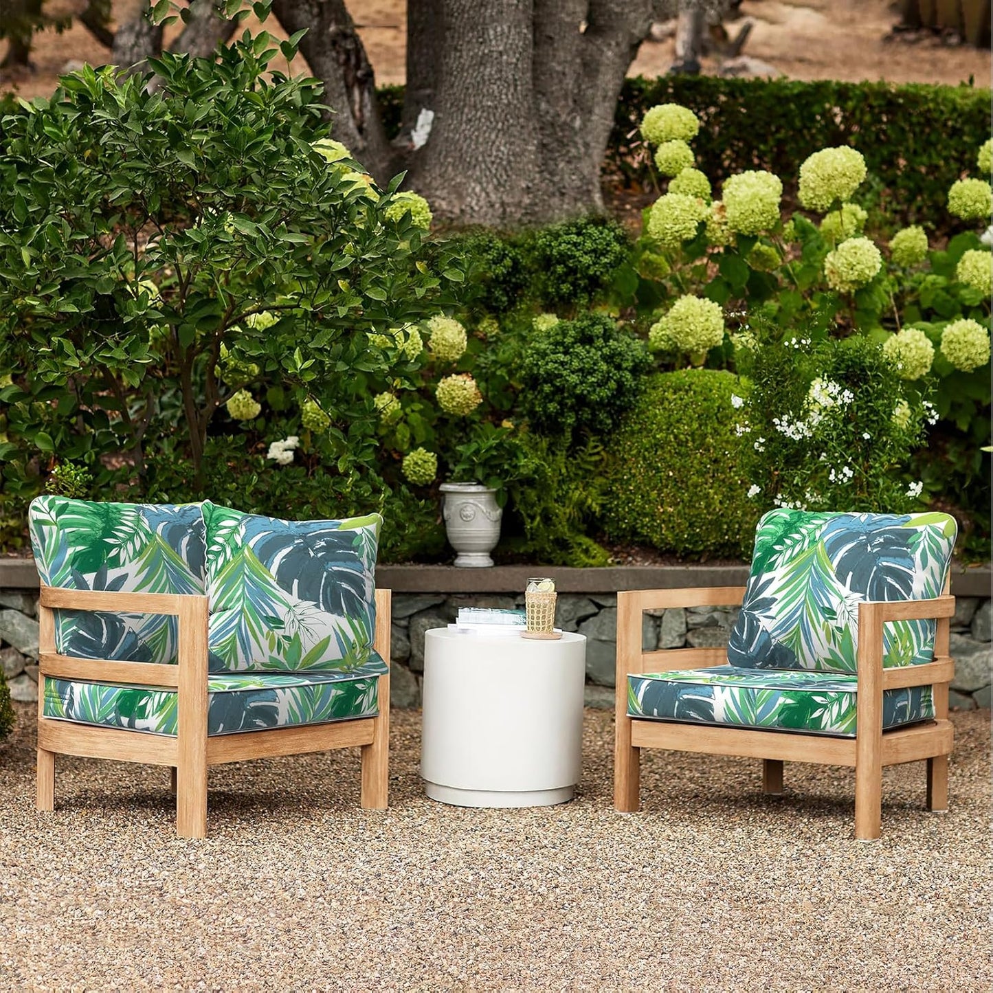 LVTXIII Outdoor Deep Seat Cushion Patio Seat and Back Cushion Set Seasonal Chair Cushion with Removable Cover and Adjustable Buckle for Home and Garden, 24"x24"x4", Islamorada Blue Green