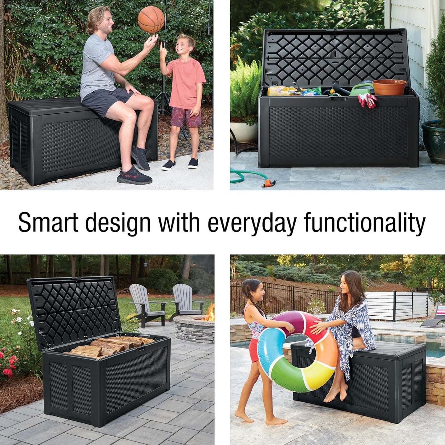 Rubbermaid Extra Large Resin Outdoor Storage Deck Box (134 Gal), Weather Resistant, Black, Deck Organization for Home/Backyard/Pool Chemicals/Toys/Garden Tools/Porch/Patio Cushions