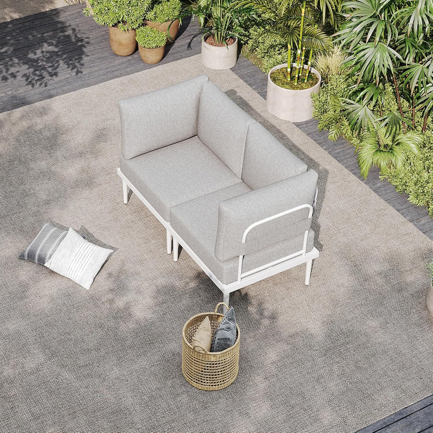 Sundale Outdoor 2 Pieces Metal Patio Furniture Set, Outdoor Sectional Sofa w/6 Inch Olefin Cushion, Modern Outdoor Conversation Sets