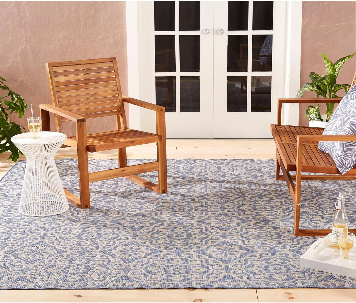 Nicole Miller New York Patio Country Julia Transitional Geometric Indoor/Outdoor Area Rug, Blue/Grey, 7'9"x10'2"