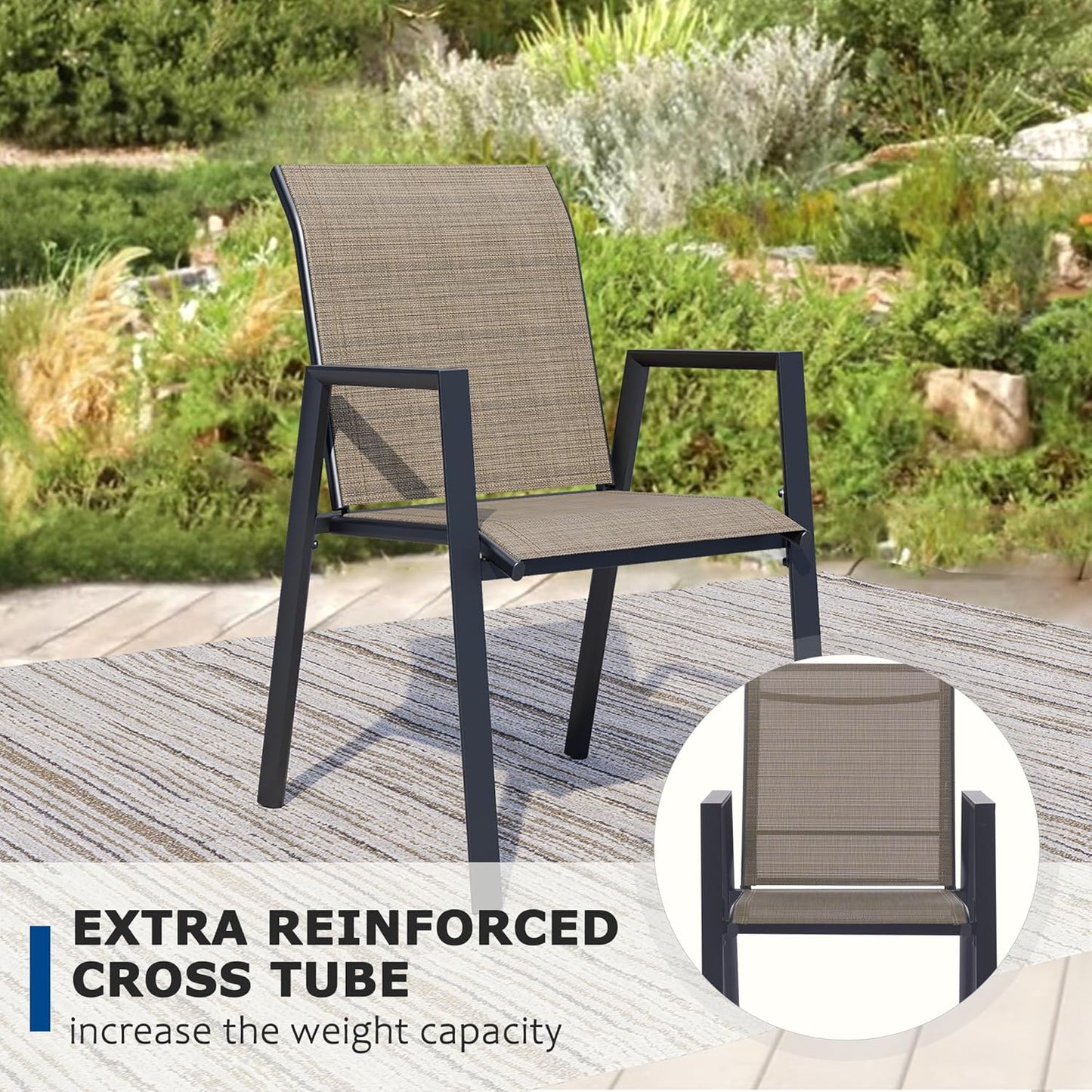 Outdoor Patio Chairs Set of 6, Mocha Stackable Outdoor Chairs, Lightweight Patio Set with High Back, Metal Dining Chair for Lawn, Garden, Yard and Deck