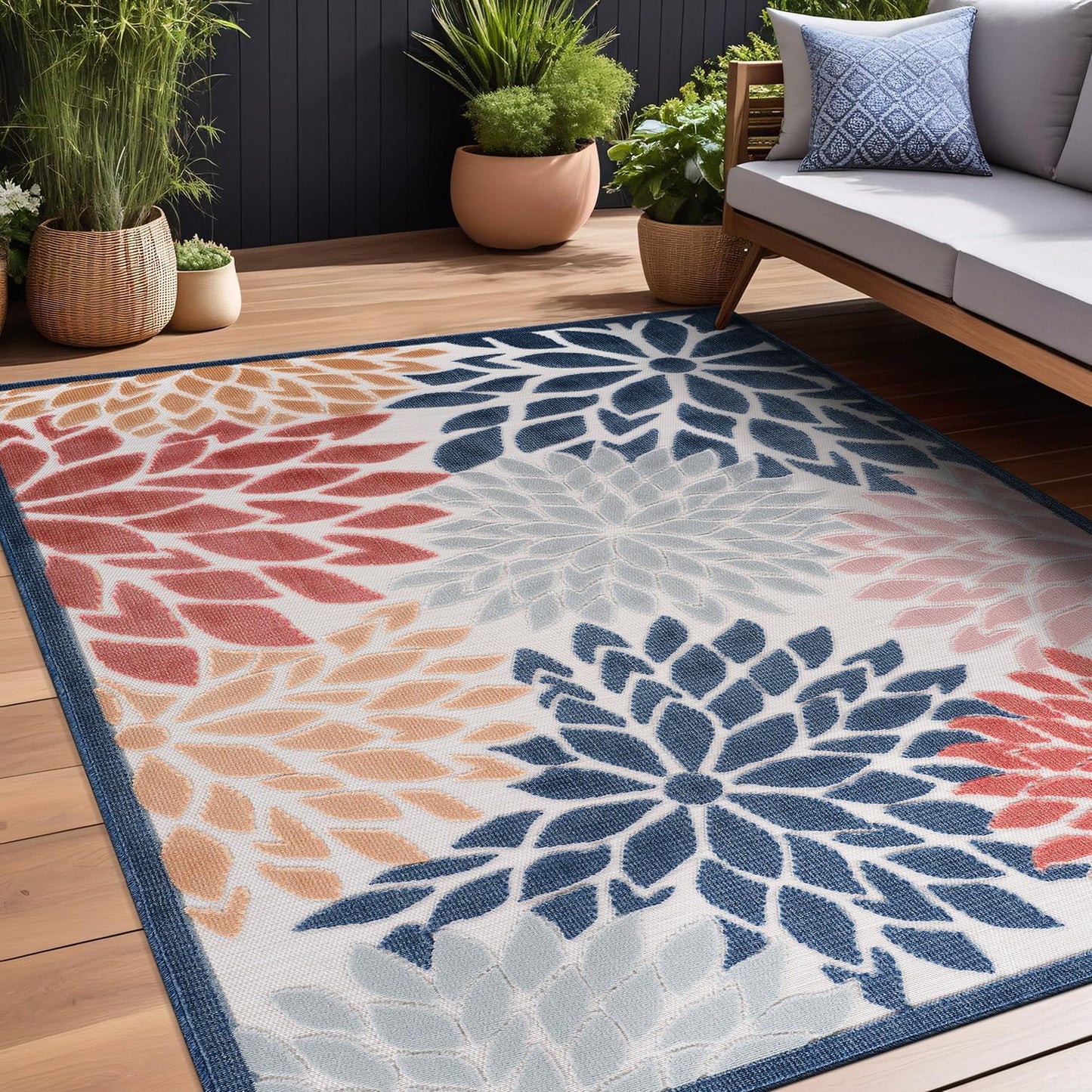 Beverly Rug Outdoor Rug 8x10 Modern Floral Tropical Area Rugs for Indoor and Outdoor Patio Easy to Clean Non Shedding Living Room Porch Garden Washable Outside Carpet (8 x 10 Multicolor)