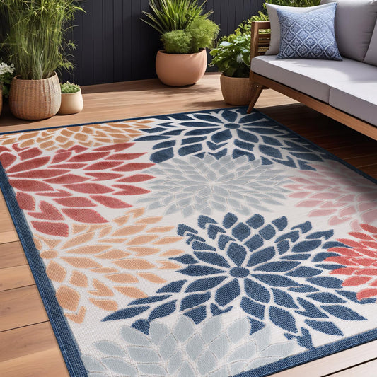 Beverly Rug Outdoor Rug 8x10 Modern Floral Tropical Area Rugs for Indoor and Outdoor Patio Easy to Clean Non Shedding Living Room Porch Garden Washable Outside Carpet (8 x 10 Multicolor)