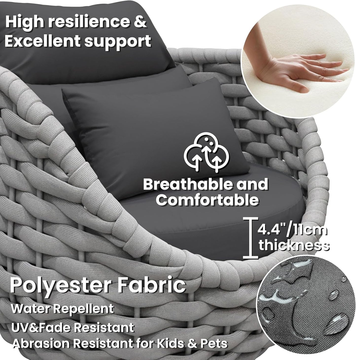 Woven Rope Deck Furniture Set: 5 Pieces Aluminum Patio Conversation Set All Weather - Cushioned Outdoor Sofa Set Assembled - Metal Modern Couch Set for 400 lbs Porch Deck Garden Poolside Hotel