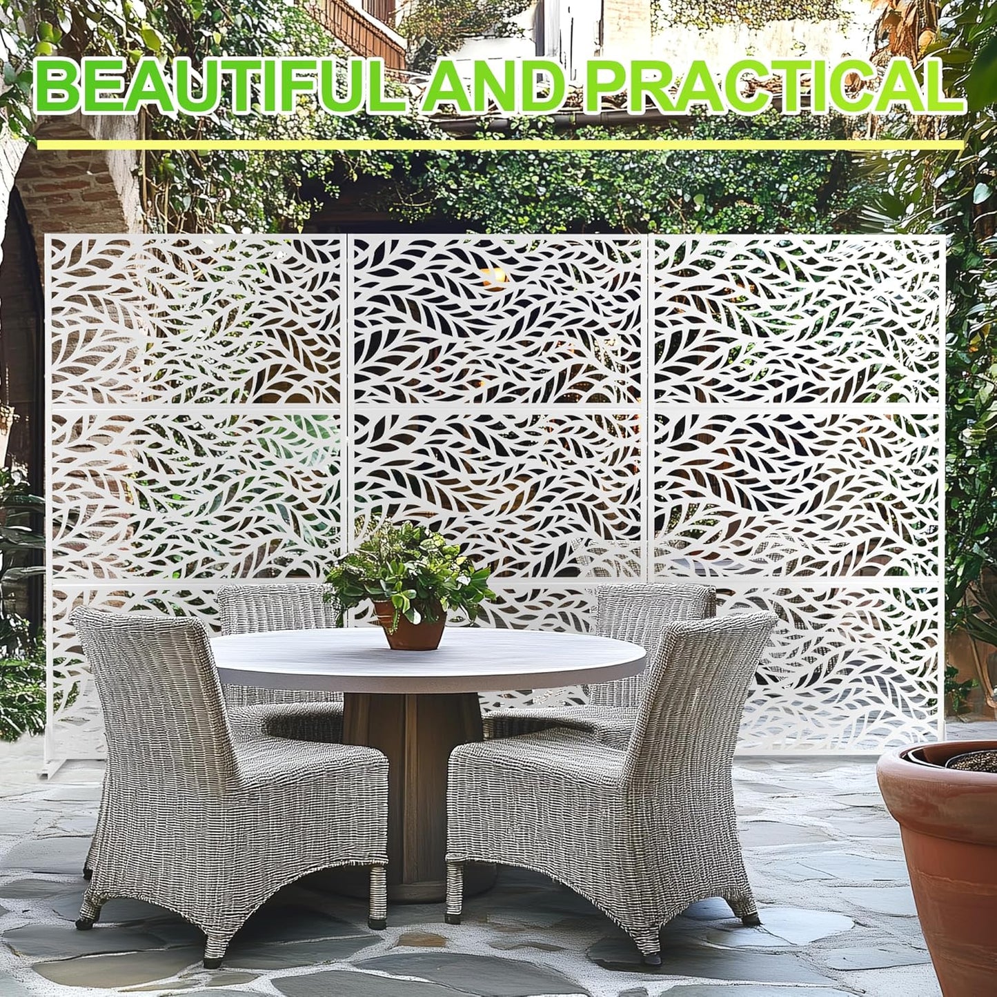 Outdoor Privacy Screen,72" H×47" W Metal Privacy Screen, Freestanding Privacy Fence Panels for Patio