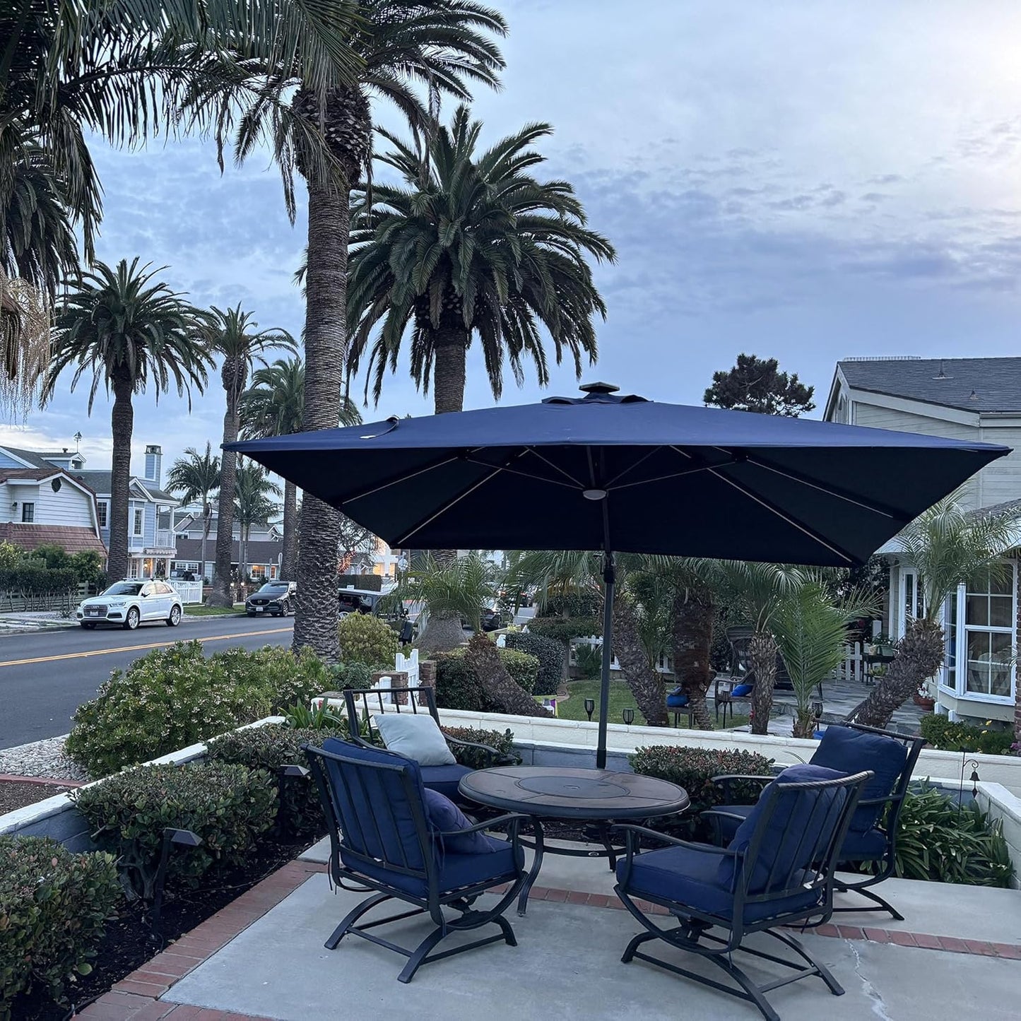 PURPLE LEAF 10 Feet Patio Umbrella Solar Powered LED Square Outdoor Cantilever Umbrella with LED Lights Aluminum Offset Umbrella with 360-degree Rotation for Garden Deck Pool Patio Navy Blue