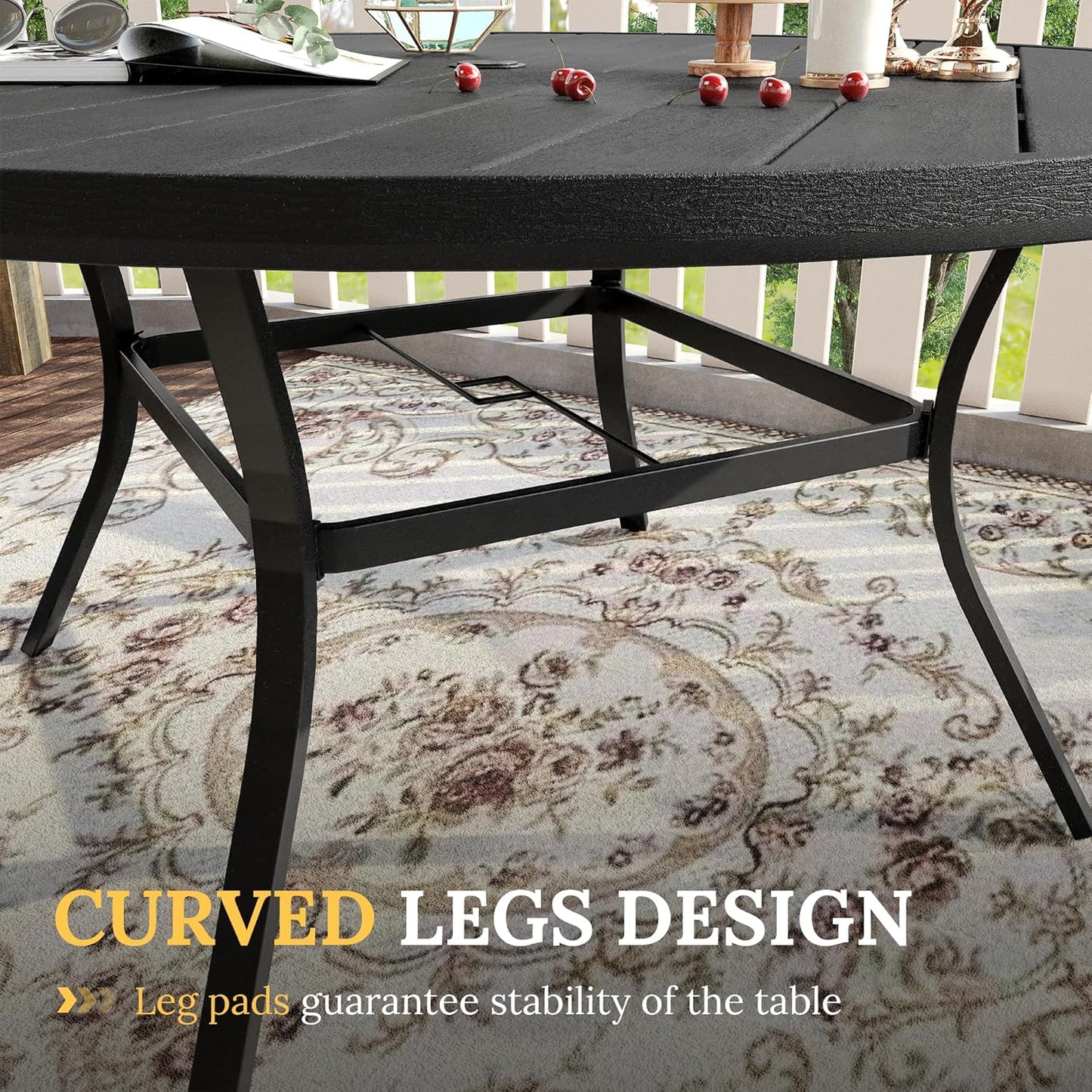 VICLLAX Patio Dining Set for 8, 9 Pieces Outdoor Furniture Set Includes 56.3" Round Patio Table and 8 Patio Stackable Chairs, Outdoor Table and Chairs for Outsides, Black Tabletop and Red Fabric