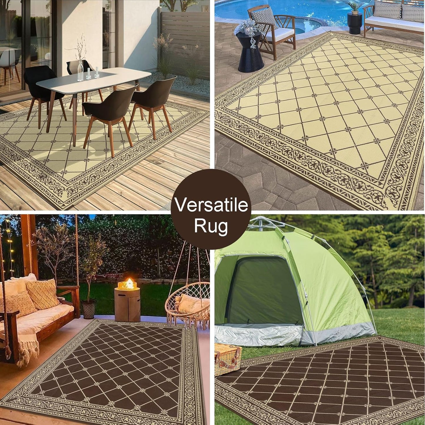 HiiARug Reversible Outdoor Rug 5'x7' Plastic Straw Rugs for Patios RV Camping Mat Reversible Mats Large Floor Mat for RV Outside, Backyard, Deck, Picnic, Beach, Trailer, Camping