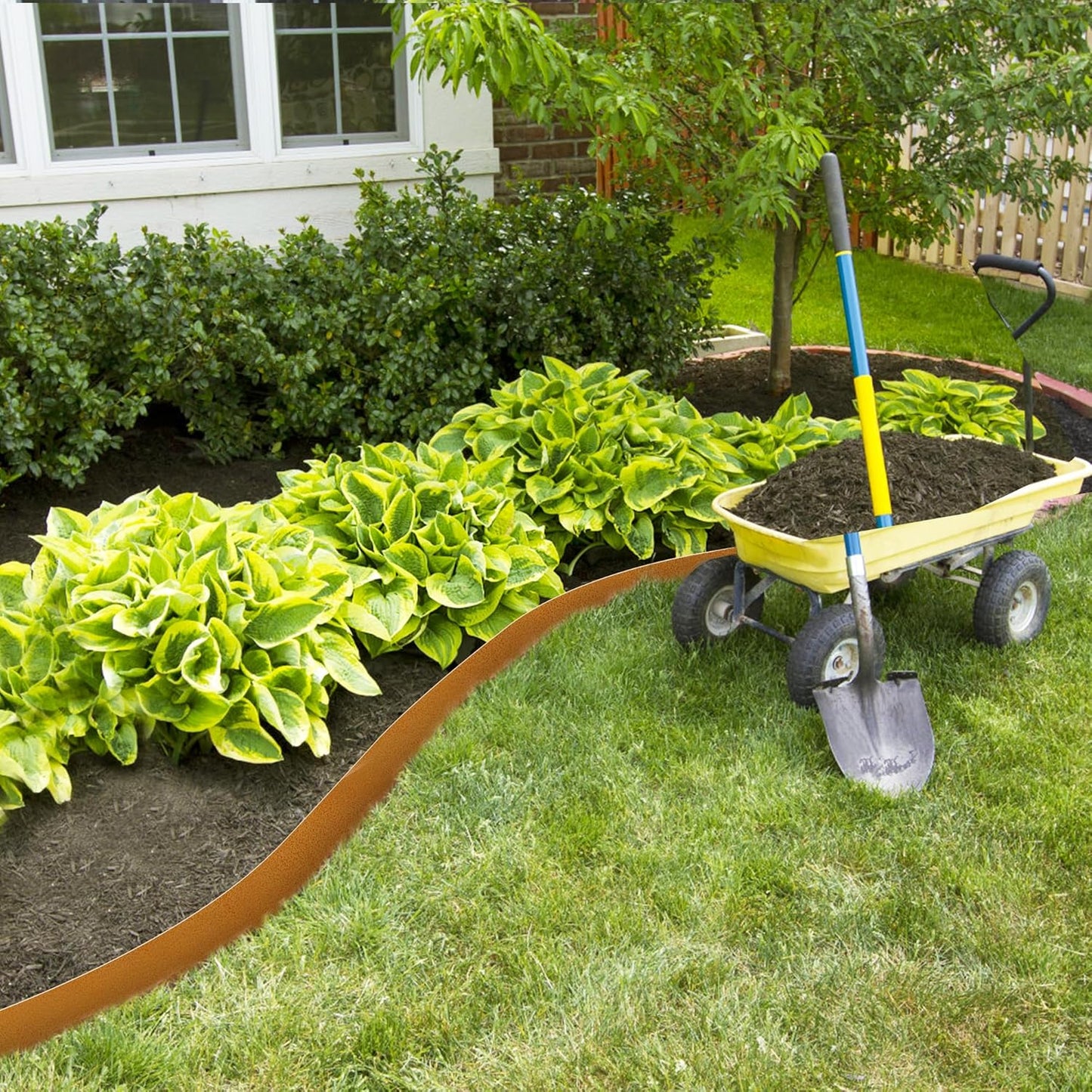 KOL Corten Steel Pre-Rusted Garden Lawn Edging - 6-Pack Metal Landscape Edging Strips - Heavy Duty Hammer-in Cor-Ten Steel Rust Border with 7 Clips - 14-Gauge - 40" L x 5.5" H (20FT Total Length)