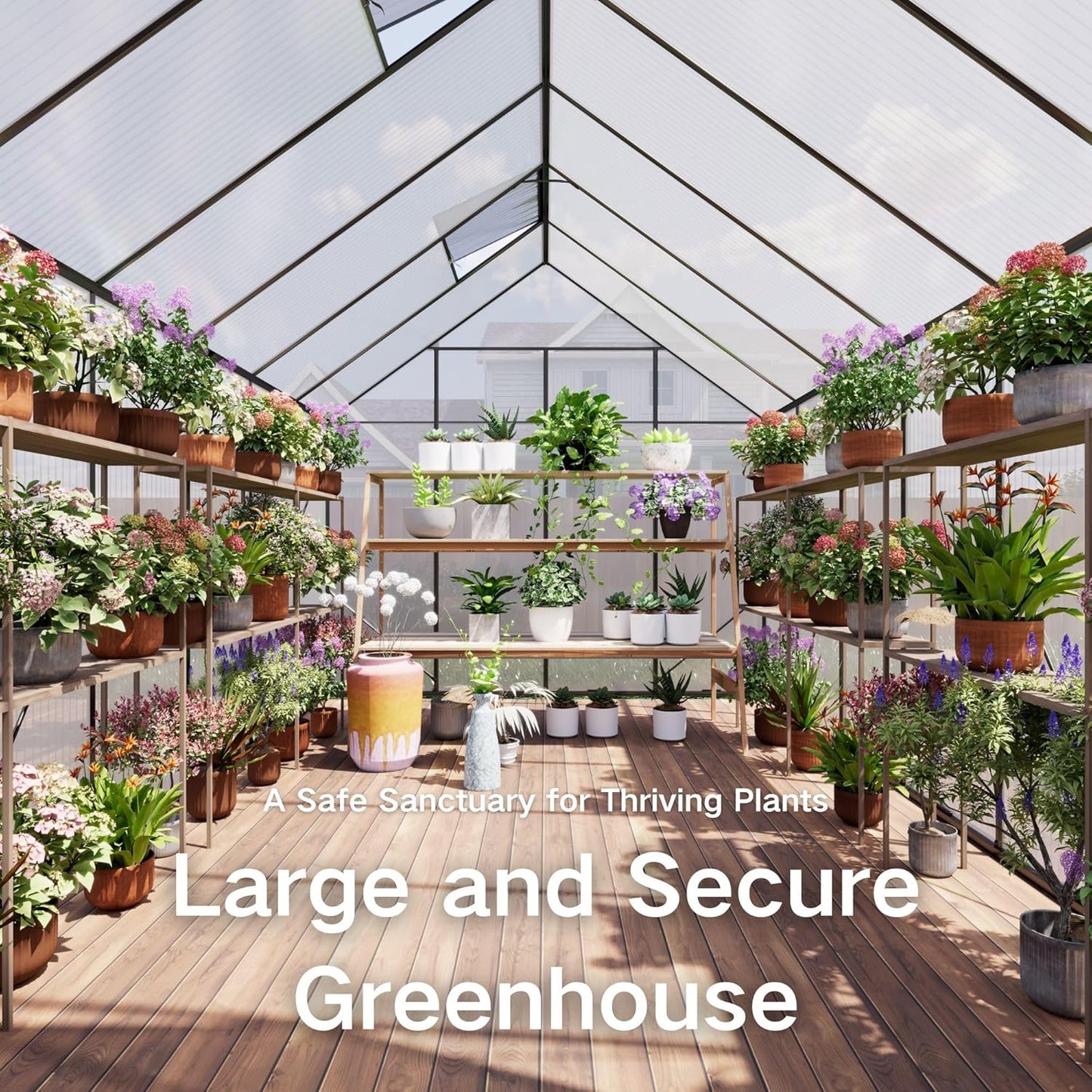 Kingdura 8x12ft Walk-in Greenhouse for Outdoors, Large Polycarbonate Greenhouses with Heavy Duty Aluminum Frame, Adjustable Roof Vent, Lockable Door, UV Protection for Outside Garden Backyard