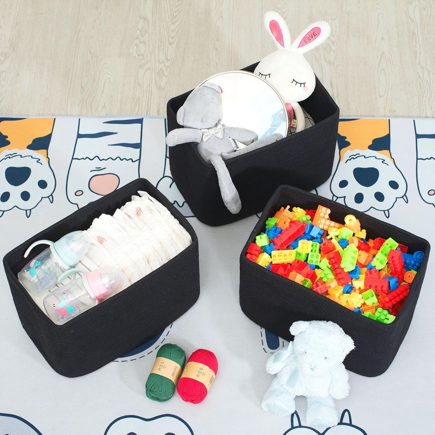 MINTWOOD Design Storage Basket for Shelves, Decorative Baskets for Organizing, Book Basket, Storage Cube Bin Box, Woven Closet Organizer, Pantry Closet and Shoe Basket, Full Black