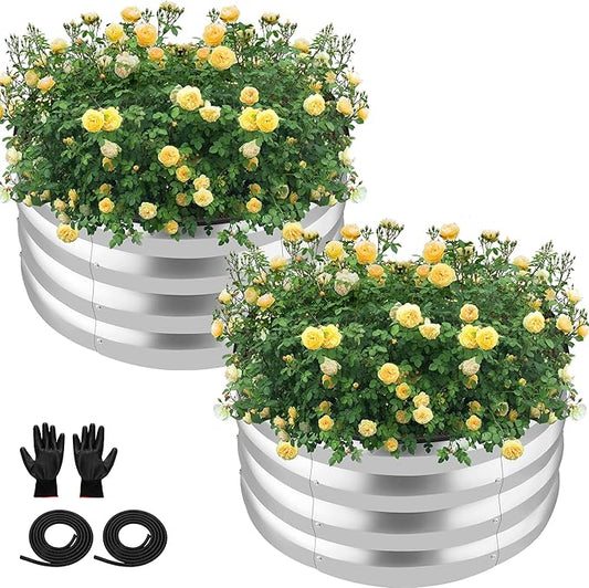 ZXZYHFTY Round Galvanized Raised Garden Bed kit,Silver Outdoor Garden Raised Planter Box, Round Large Metal Raised Garden Beds for Vegetable 2 * 2 * 1ft 2 Pcs