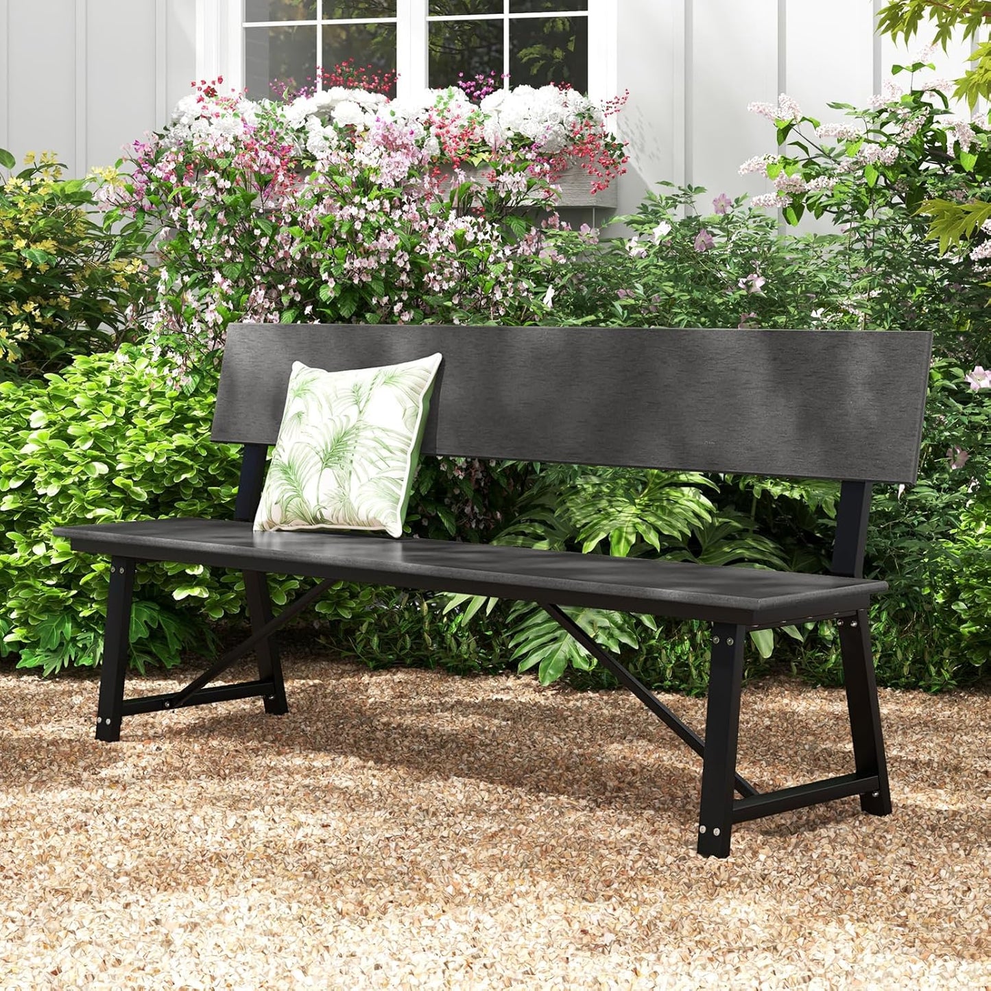 Tangkula 72” Outdoor Bench, Extra Long Patio HDPE Bench for 4 People, 1100 lbs Weight Capacity, Heavy-Duty Patio Picnic Dining Bench for Garden, Porch, Lawn, Backyard & Park