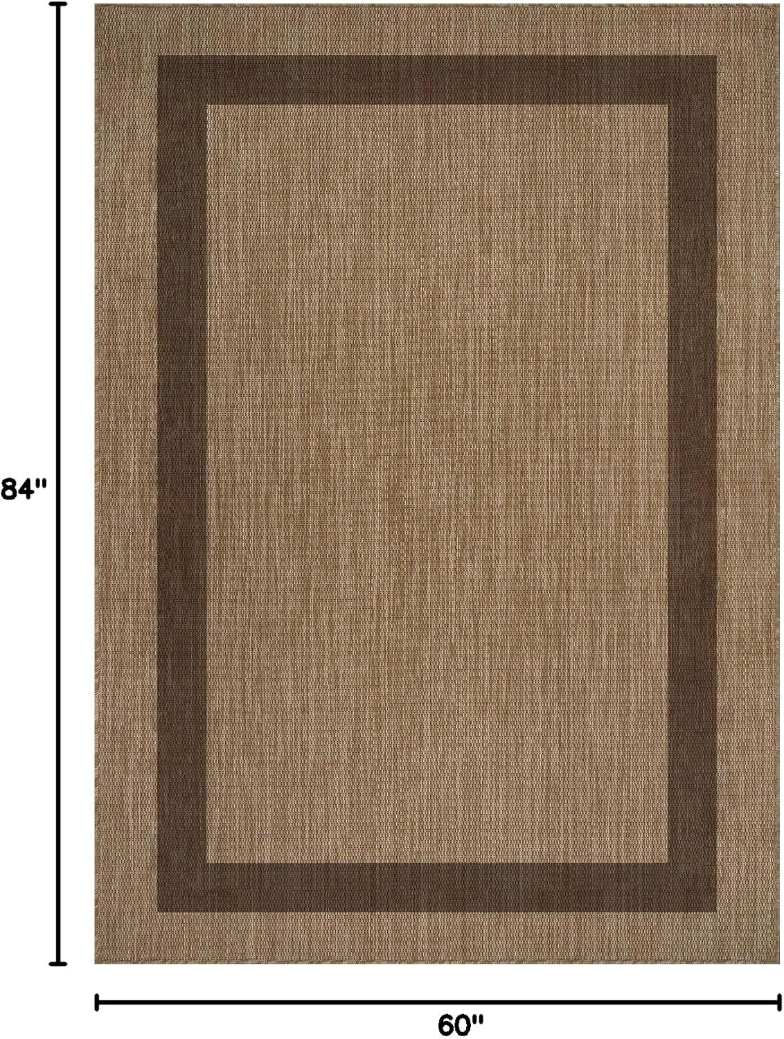 CAMILSON Outdoor Rug 5x7 - Modern Outside Rugs for Patios Porches Waterproof Durable Washable Non-Shedding, Easy-to-Clean Indoor Outdoor Area Carpet (5 x 7, Bordered - Jute)