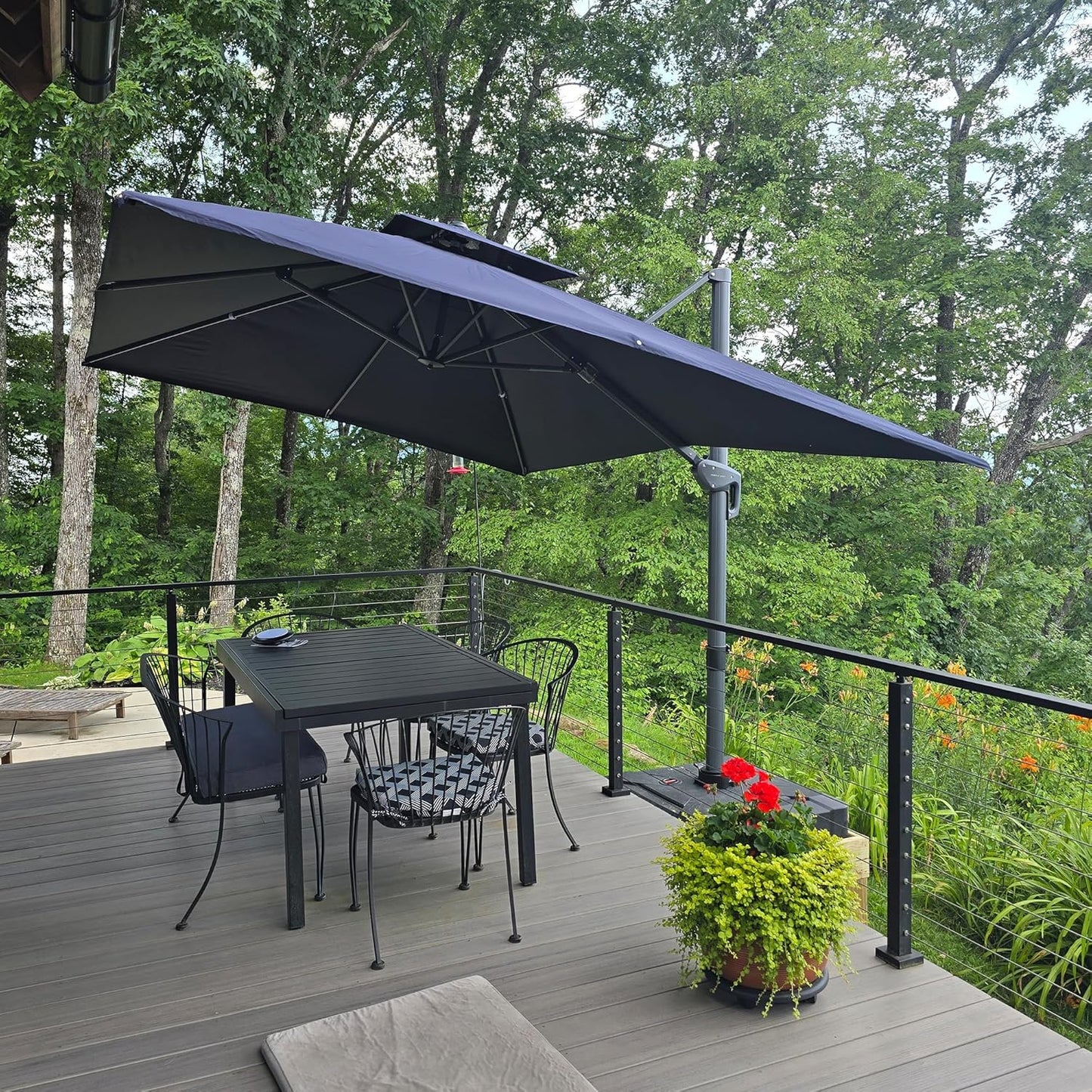PURPLE LEAF 9' X 12' Patio Umbrella with Base Outdoor Rectangle Umbrella Large Cantilever Umbrella Heavy Duty Outdoor Market Umbrella for Garden Deck Backyard Pool Navy