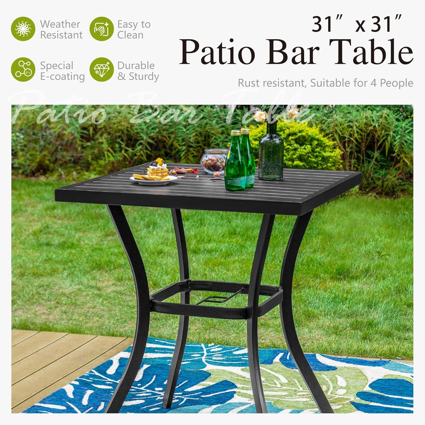 Sophia & William Outdoor Bar Set, Patio Bar Table and Chairs Set, Counter Height Patio Set - 4 x Swivel Bar Chairs, 1 x Square Bar Table