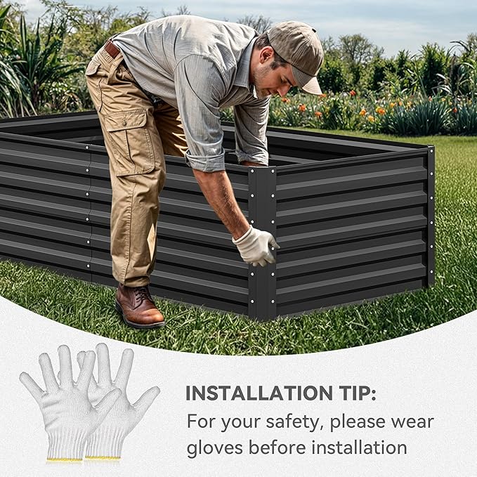 YITAHOME 72x36x24 in Galvanized Raised Garden Bed Kit, Large Metal Planter Box with Gloves & Support Rod, Outdoor Flower Bed for Plants Vegetables, Black