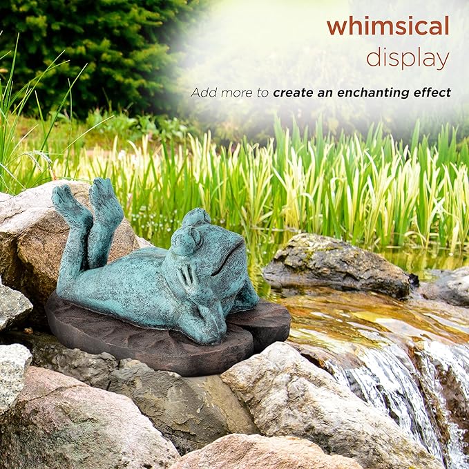 Alpine Corporation 9" Tall Indoor/Outdoor Sunbathing Frog Garden Statue Decoration, Multicolor