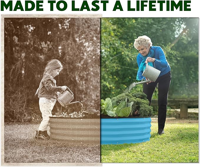 Round Galvanized Raised Garden Bed // 4×4×1 ft (2-Pack) Galvanized Raised Garden Beds Outdoor for Gardening, Vegetables, Flowers // Patented Tool-Free Design Round Planter (Teal)