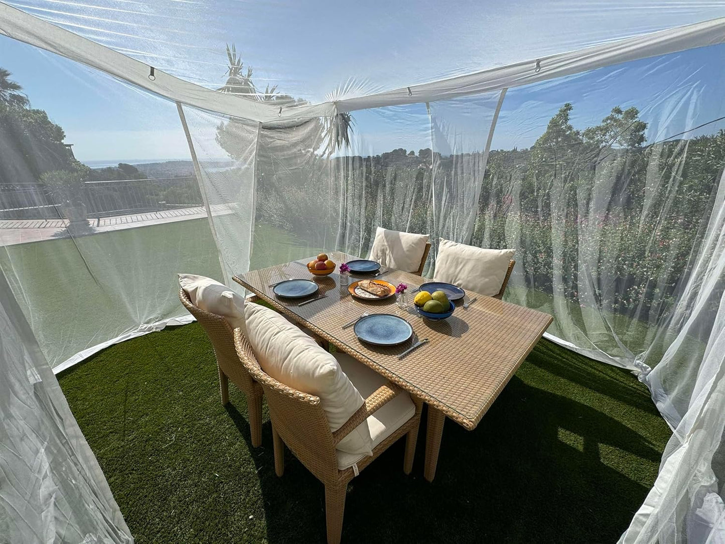 Mosquito Net for Patio 8.2 x 8.2 FT | Very Large Sizes & Fabric Designed for Outdoors | Insect House Screen Netting for Gazebo, Porch & Garden Terrace | White Outside Canopy Bug Protection