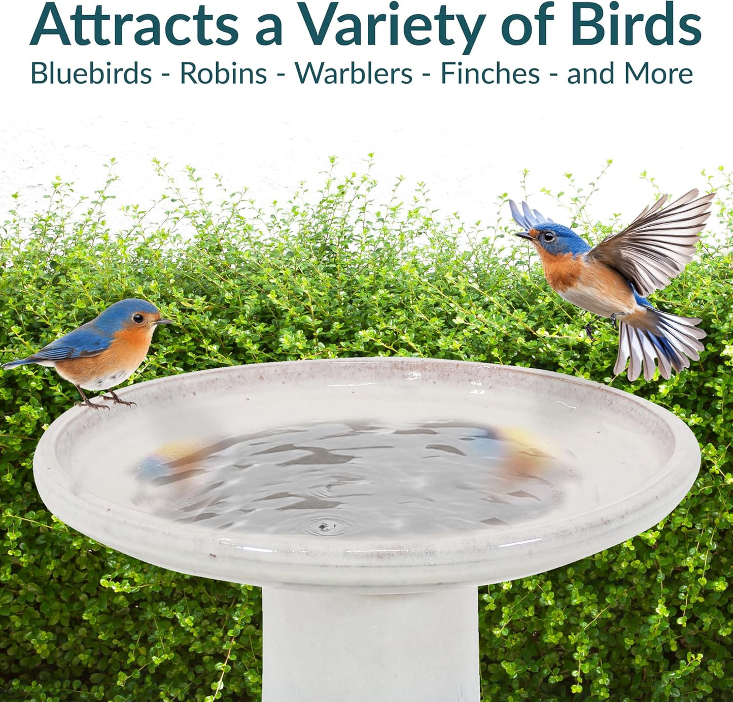 Sunnydaze 21" H Ceramic Bird Bath for Outside - Hand-Painted Outdoor Bird Bath Bowl, UV/Frost-Resistant Finish - Twilight - Classic Pedestal