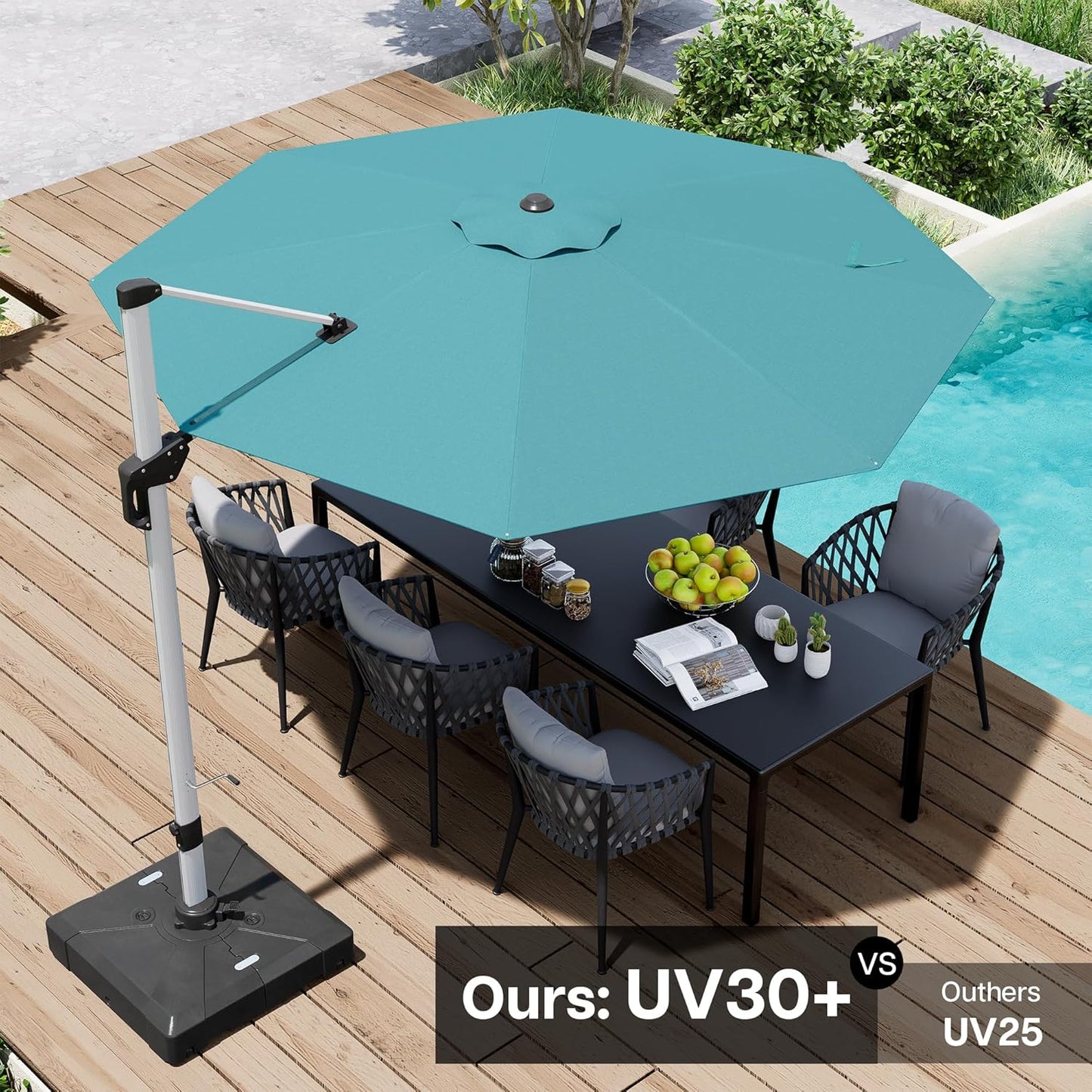 Patio Umbrella, 11FT Outdoor Cantilever Umbrella with 360-degree Rotation for Garden, Deck, Backyard, Pool and Beach, Turquiose