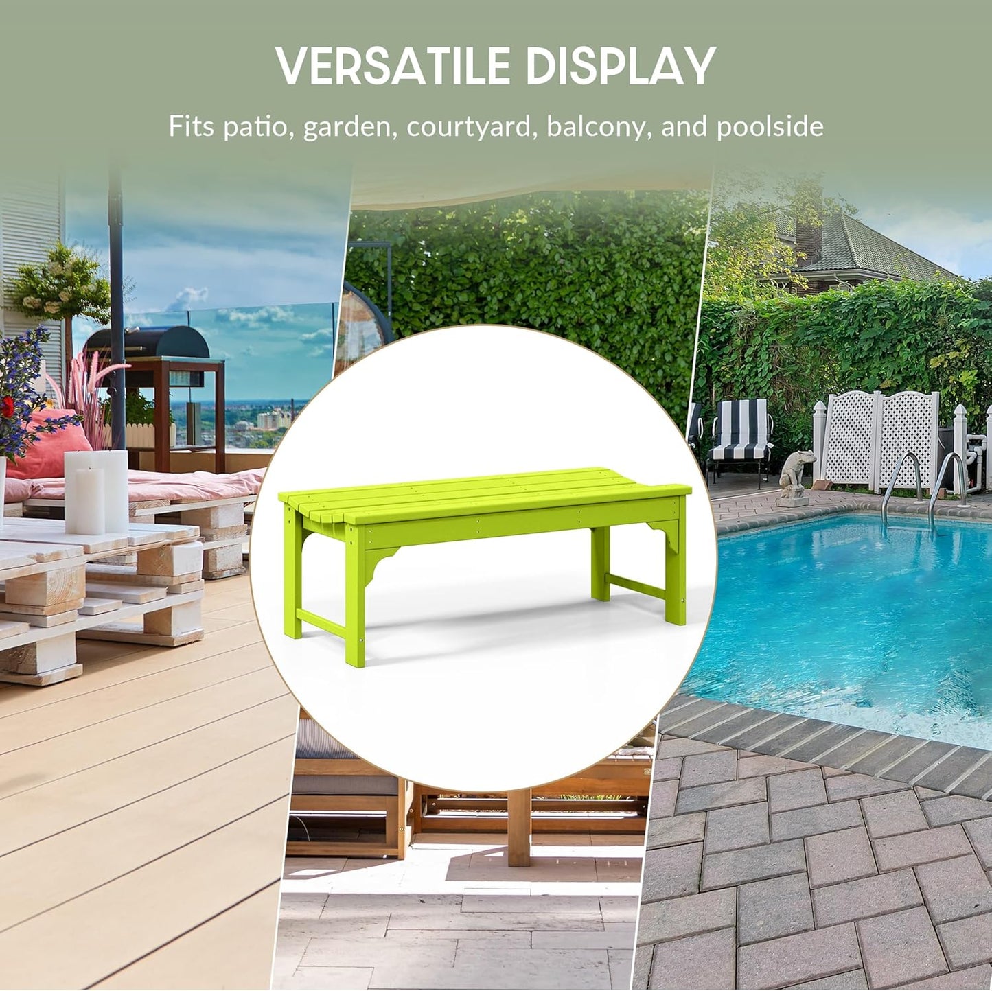 WestinTrends Malibu Outdoor Bench, All Weather Resistant Poly Lumber Backless Patio Garden Bench, Adirondack Curved Bench Seat for Comfort, Lime