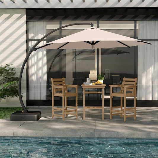 3-Piece Outdoor Bar Set with Beige 11FT Cantilever Umbrella, HDPE Tall Balcony Adirondack Chairs and Table, Outdoor Bar Stools for Patio (Brown)