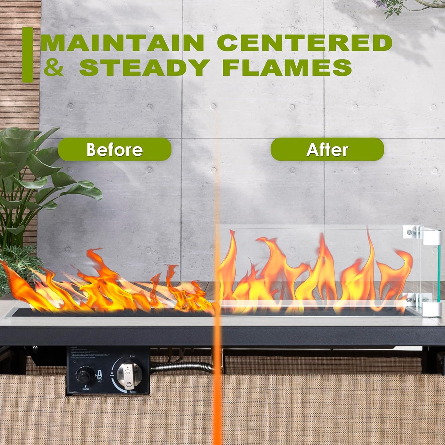 Nuu Garden 43" Propane Fire Pit, CSA-Listed Outdoor Fire Pit Table, 50000 BTU Gas FirePit with Lid, Glass Wind Guard, Glass Beads, 2-in-1 Rectangular FirePit for Outside Backyard Patio, Light Brown