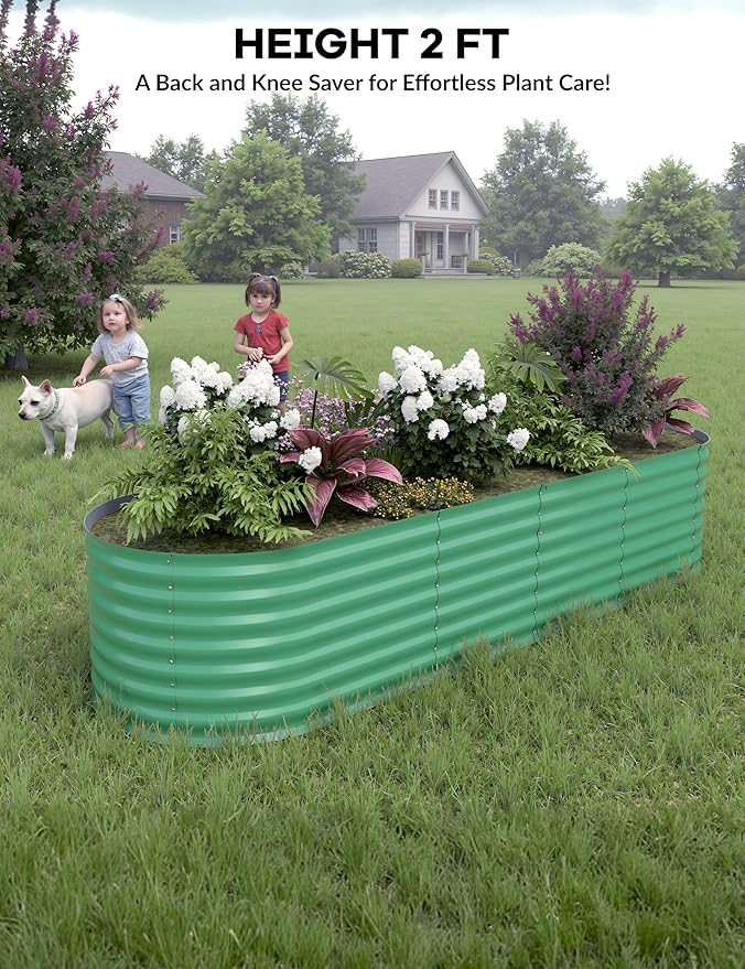 8x2x2ft Raised Garden Bed,Galvanized Raised Planter Boxes Outdoor with Easy Assembly, Large Garden Bed for Vegetables, Fruits, Flower,Raised Garden Bed,Green