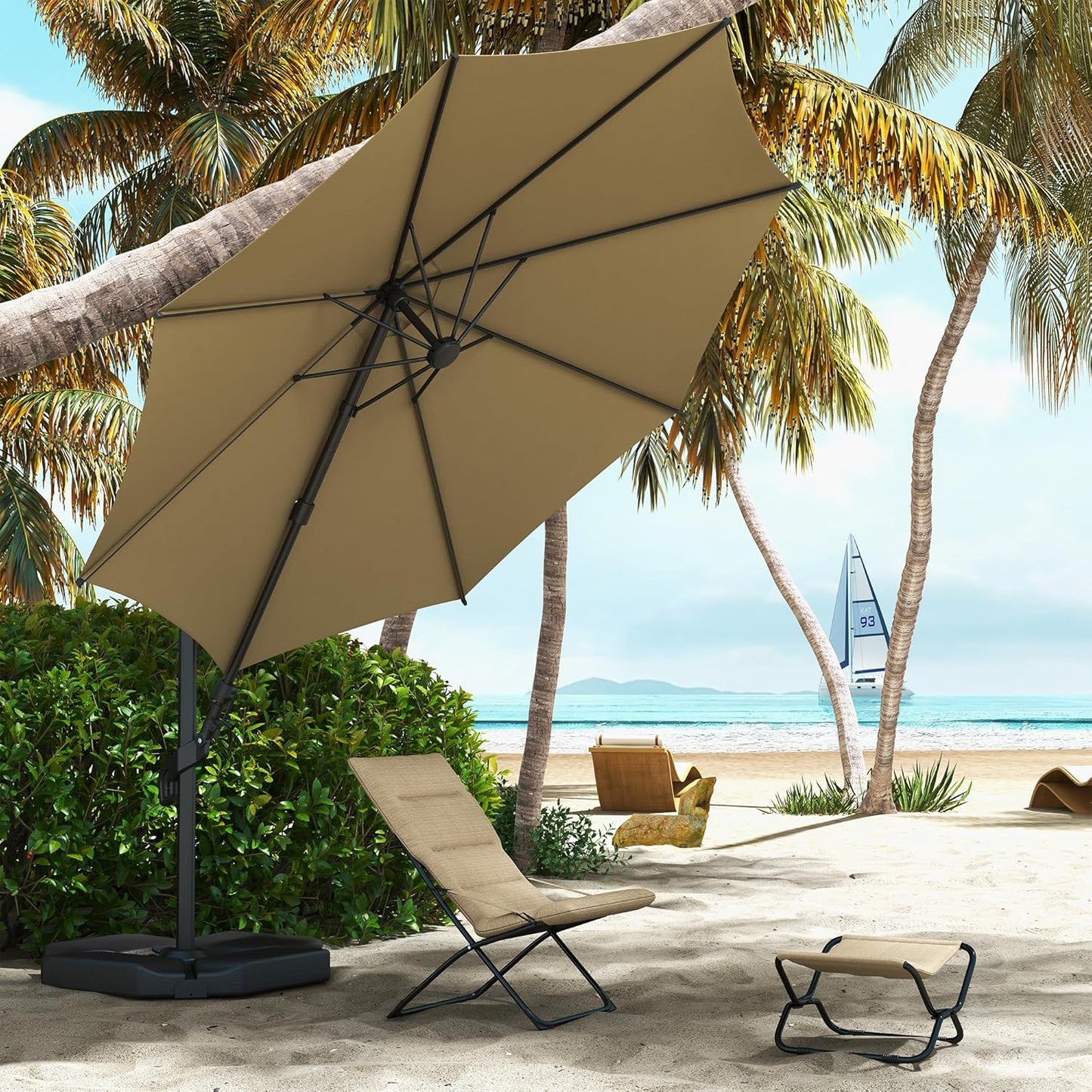 Abba Patio 10FT Vienna Offset Patio Umbrella Outdoor Cantilever Umbrella with 360° Rotation Design and Easy Tilt Adjustment UV 50+ Protection 8 Ribs for Backyard Garden Deck Pool Patio, Brown