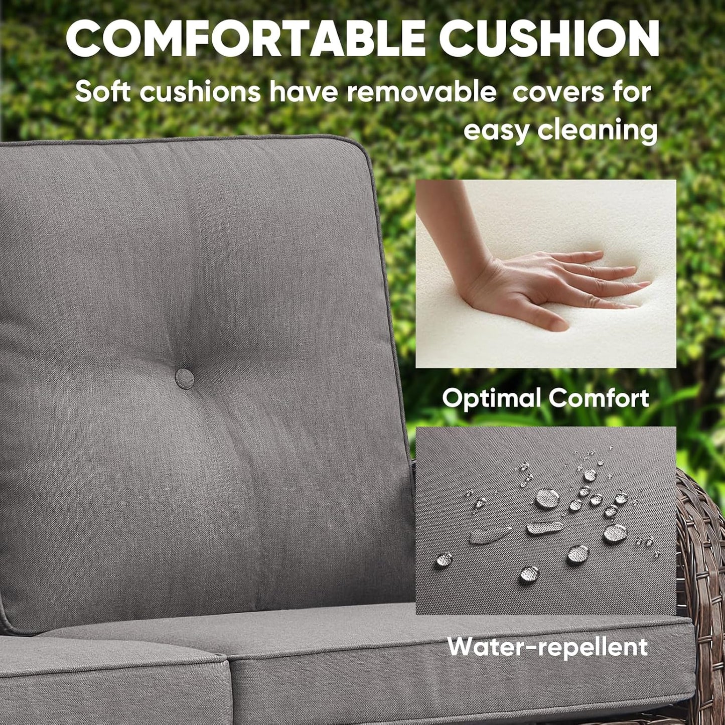 HUMMUH Outdoor Loveseat Sofa 2-Seat PE Wicker Outdoor Couch with Coffee Table,Deep Seat High Back Outdoor Patio Furniture for Patio,Garden,Porch,Deck(Grey)