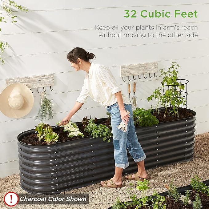 Best Choice Products 8x2x2ft Metal Raised Garden Bed, Oval Outdoor Deep Root Planter Box for Vegetables, Herbs w/ 4 Support Bars, 215 Gal Capacity - Taupe