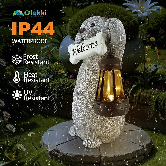 Solar Dog Statues for Garden Decor - Outdoor Dog Figurines with Solar Lantern for Yard Patio Lawn Balcony Ornaments - Garden Gifts for Mothers Day, Grandma, Easter