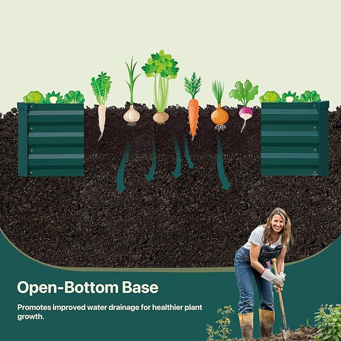 Raised Garden Bed Green, 8x4x1FT Garden box Outdoor for Gardening Vegetables Flower, Garden Raised Planter Box Large, Metal Raised Bed