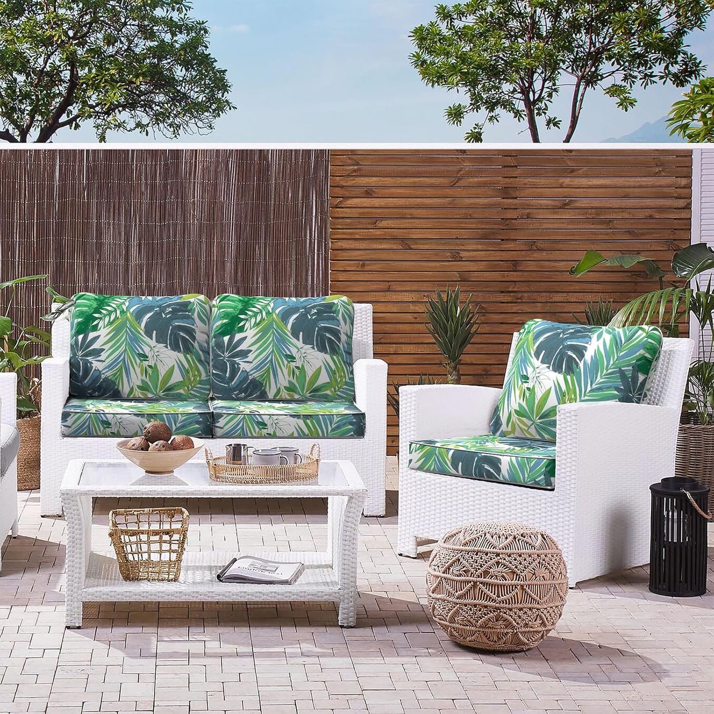 LVTXIII Outdoor Deep Seat Cushion Patio Seat and Back Cushion Set Seasonal Chair Cushion for Dining Arm Chairs, Wicker Chairs and Garden Furniture Decoration, 22"x22"x4", Islamorada Blue Green