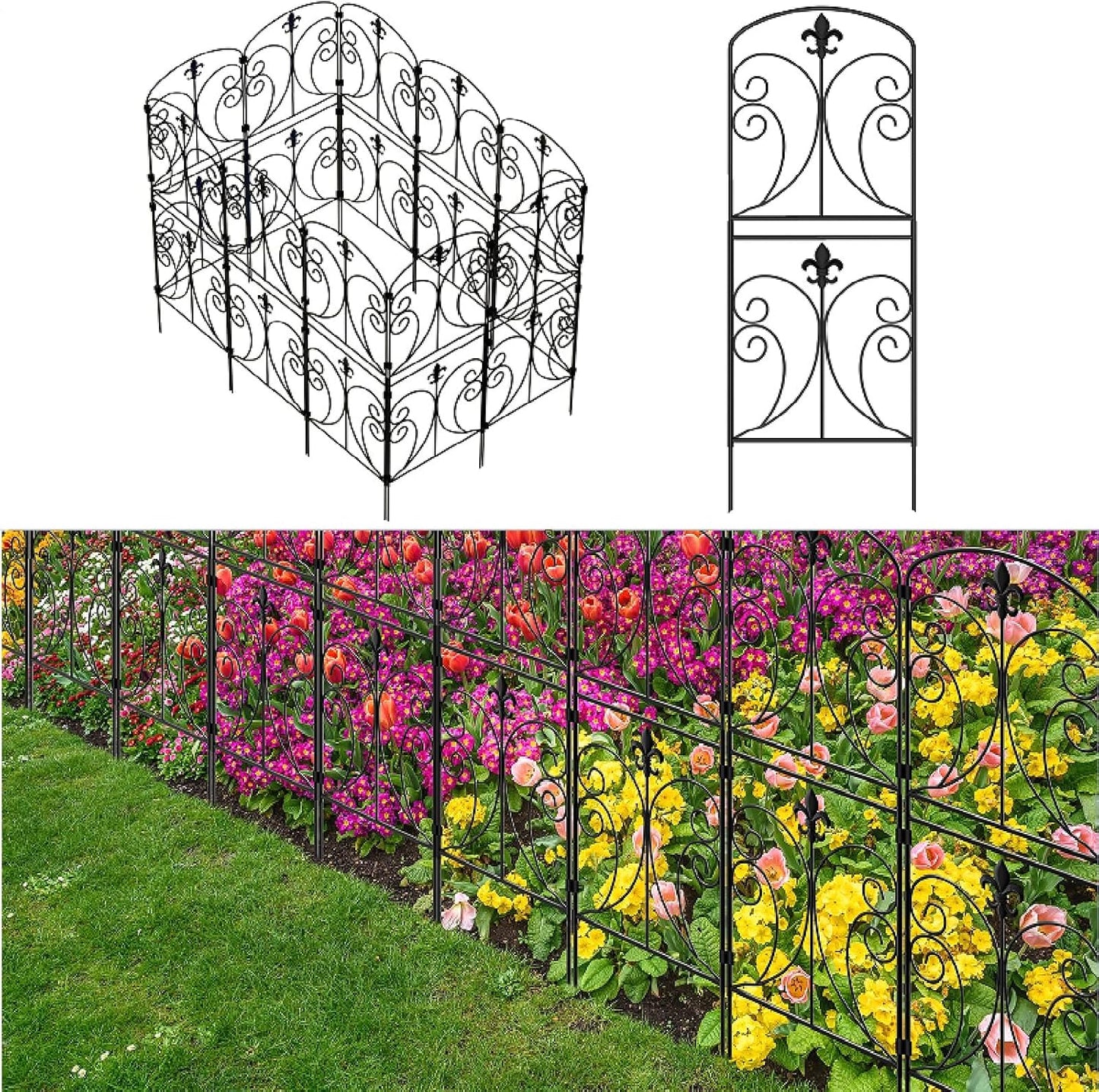 Skcoipsra Decorative Garden Fence 15 Pack, 37.5in(H) x 16ft(L) Animal Barrier Fence, Rustproof Metal Fencing for Yard, Dog Rabbits Wire Section Garden Edging Border for Yard Patio Garden, Arched