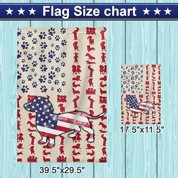 FLAGWIX Patriot American Dog Flags, Dachshund Dog Lover American Double Sided Flag - 4th of July Decorations For Home, Outside, House Flag 30x40 - Heavy Duty Canvas, Decorative Indoor Outdoor Flag