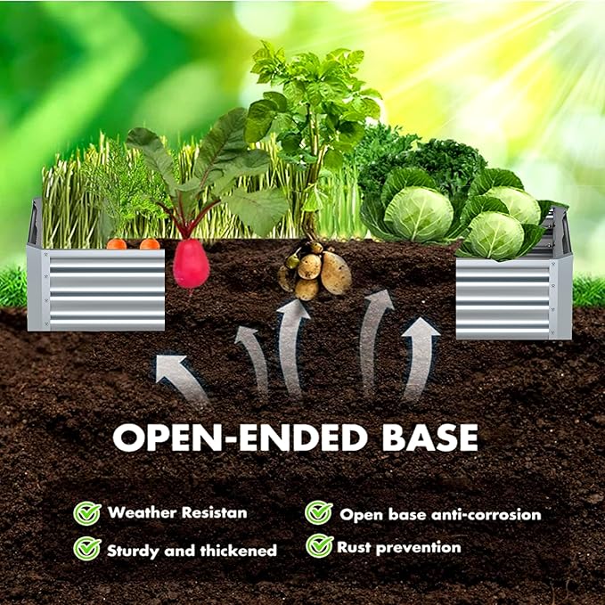 EKX 8x4x1FT Galvanized Raised Garden Bed, Raised Garden Bed Kit-Metal Planter Box Outdoor,Planting for Vegetables, Fruits,Herbs, Flowers-Slive