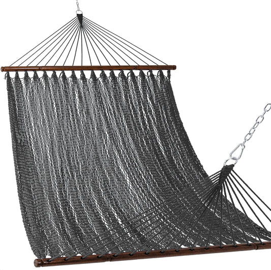 Lazy Daze Hammocks 10.5 FT Double 2 Person Caribbean Rope Hammock, Hand Woven Polyester Hammock with Spreader Bars, for Outside Outdoor Backyard Patio Poolside,450 LBS Capacity, Gray
