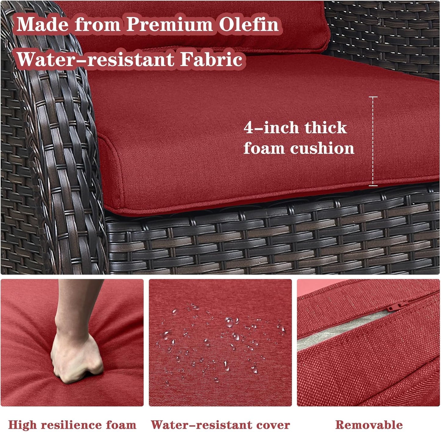 5 Pieces Patio Furniture Sets Wicker Outdoor Furniture, Rattan Patio Swivel Glider Chairs with 2 Ottoman and Glass Side Table