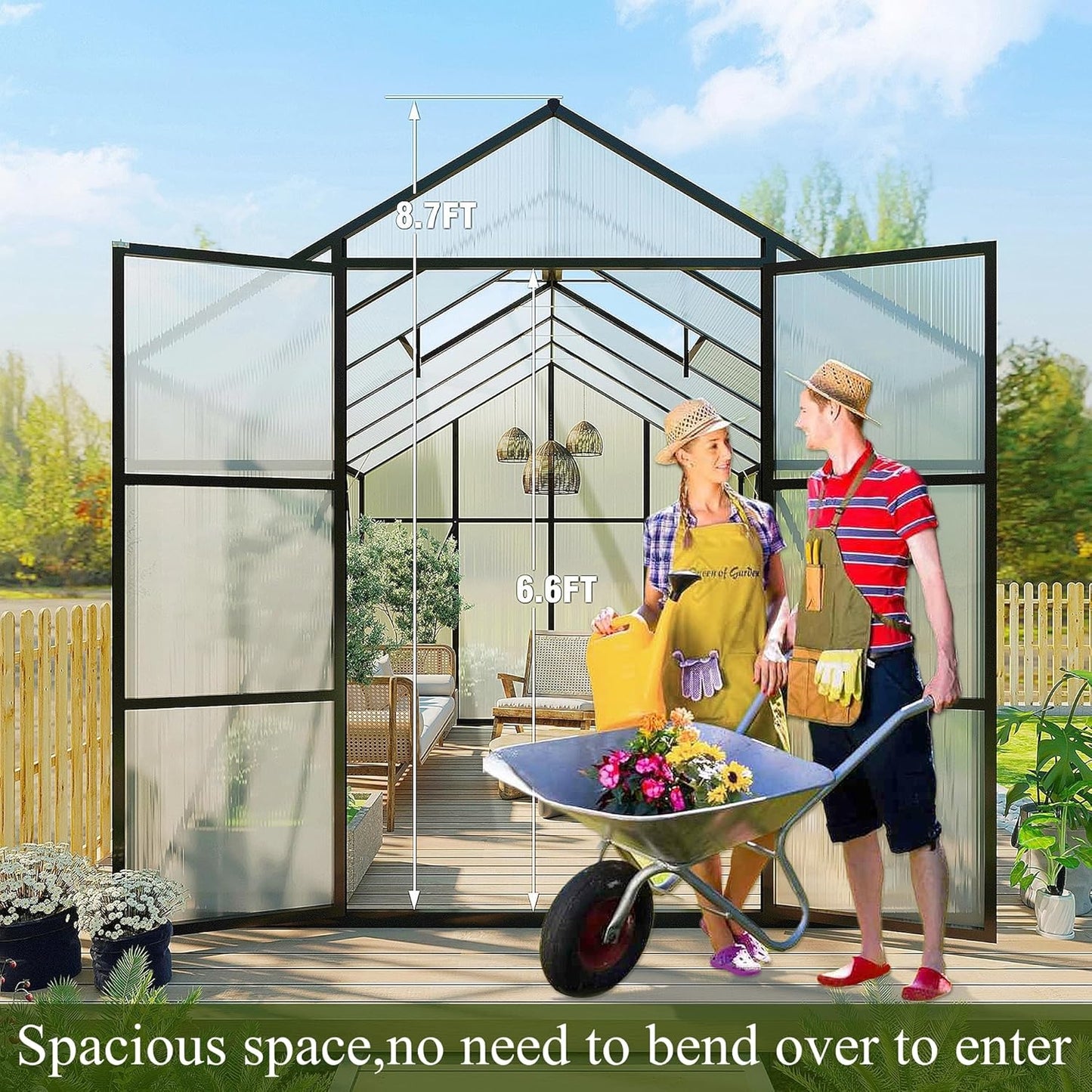 10 * 12 * 8.7FT Greenhouse for Outdoors,Polycarbonate Greenhouse with Stronger Wind Protection and Roof Vent,Walk-in Large Aluminum Sunroom Winter Proof,Black