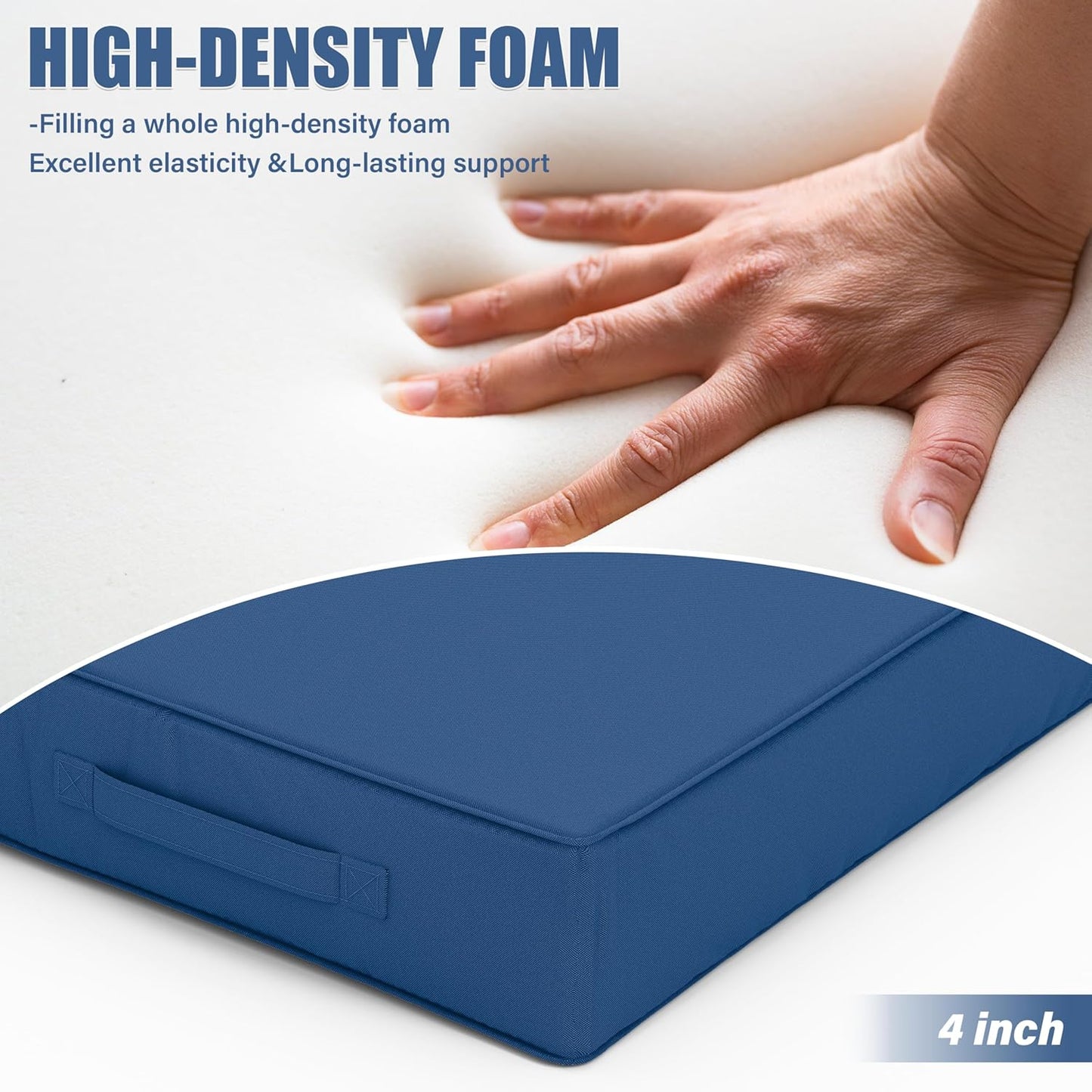 Patio Chair Cushions 22 X 22 X 4 Inch Waterproof Outdoor Seat Cushions for Patio Furniture, Outdoor Sofa Couch Pads with Ties & Handle, Set of 2, Blue