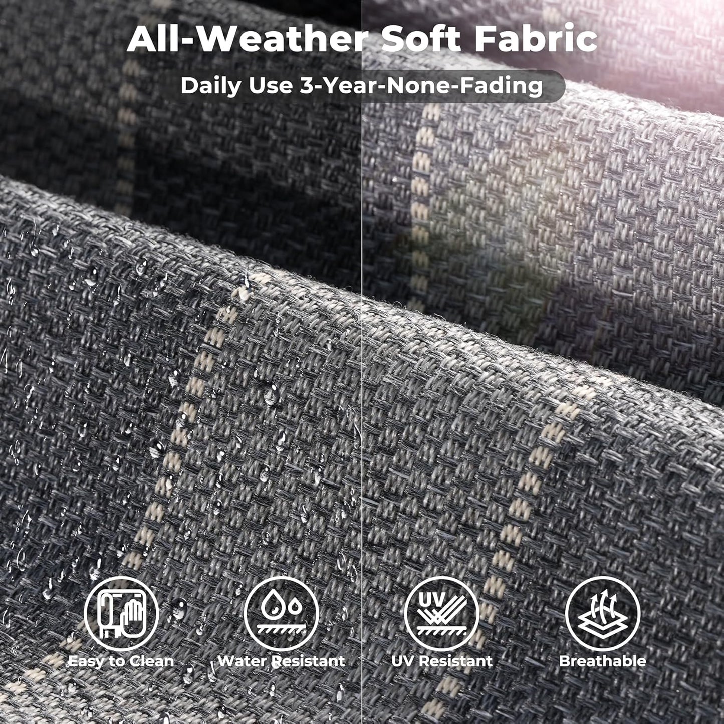 ovios 9 Pieces Patio Furniture Set, Outdoor Wicker Sectional Sofa with 42" Fire Pit Table Swivel Chair, Modern Modular Deep Seat Rattan Couch Conversation Sets, Dark Gray Stripe