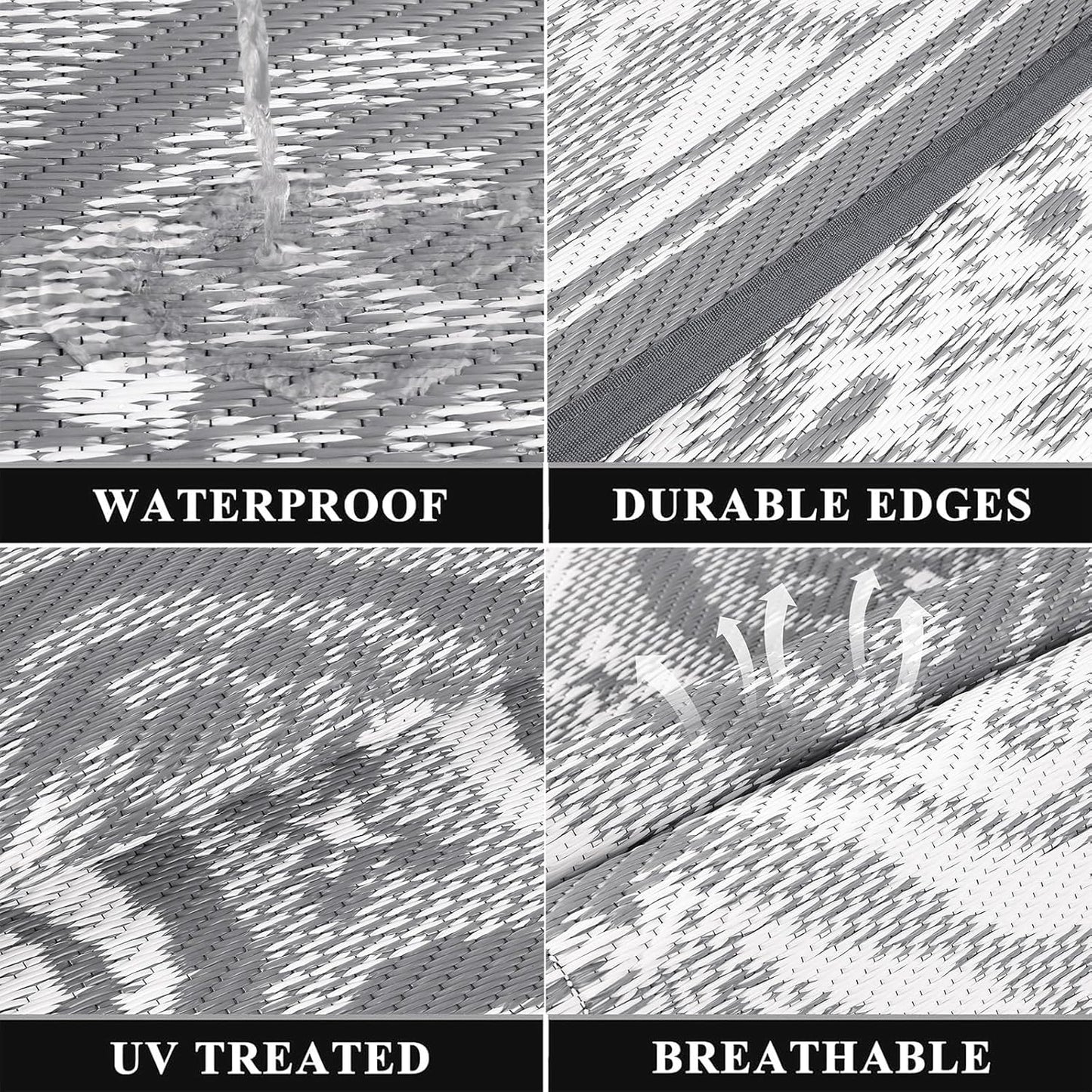 Pauwer Waterproof Outdoor Rug 8x10, Reversible Plastic Straw Patio Camping Rug, Indoor Outdoor RV Mat Carpet for Deck, Camper, Porch, Balcony, Backyard, Picnic, Clover Grey